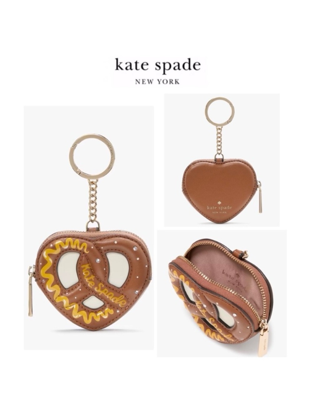 NWT Kate Spade ♠️ NYC PRETZEL Leather Trim /PVC Zip-around Bag Charm/Keychain